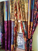 2 adet hint Vintage eski ipek Sari çok renkli el yapımı Patchwork geri dönüşümlü perde ev dekor pencere kapı örtüsü