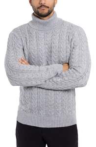 Suéter de Hombre con Cuello Alto, Tejido de Cable, Corte Ajustado, Antiarrugas, Calidad Premium, con Logotipo Frontal, Diseño Clásico - Product Image 5