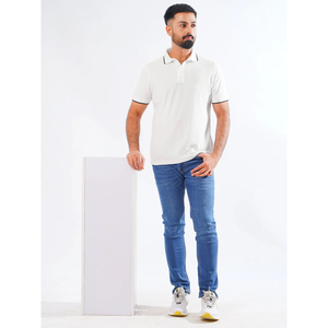 Polo de Manga Corta Blanco para Hombre, Color Sólido, Algodón Piqué, Estilo Casual - Product Image 3