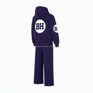 Survêtement violet en polaire épaisse de luxe 360 GSM sweat à capuche surdimensionné et pantalon à jambes larges avec option de logo de transfert de chaleur personnalisé survêtement - Product Image 4