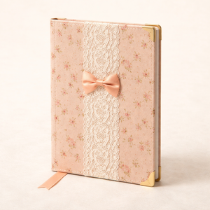 लैब्सन पीच गुलाबी कपड़े कवर फूल केंद्र पैनल साटन धनुष सोने के कोने विंटेज उपहार नोटबुक पत्रिका - Product Image 3