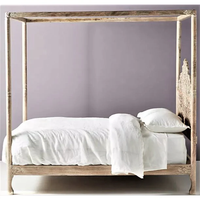 Cama con Dosel de Madera de Teca Sólida Tallada a Mano, Estilo Tradicional, Tamaño King, con Almacenamiento, Ecológica, Duradera y Cómoda