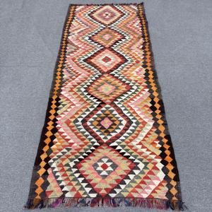 3.2x8 ft Vintage Kilim Turkish Rug <b>Red</b> Polka Dot Patchwork <b>Wool</b> Eco-Friendly Rug with Latex Backing - Product Image 1