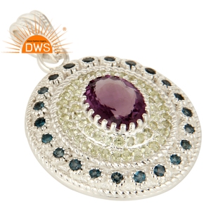 Multi Color Design 925 Sterling Silver Pendants Natural Amethyst, London <b>Blue</b> <b>Topaz</b> & Peridot Gemstone Jewelry Manufacturer - Product Image 2