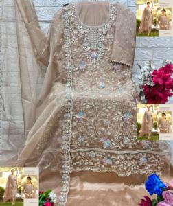 Meilleur Tissu Organza Lourd Avec Broderie Salwar Costume Femme Fabricant De Mode De Surat À Vendre - Product Image 6