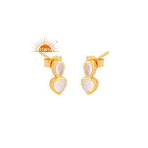 Hot Selling 925 Sterling Silver 18K Gold Plated Natural Rainbow Moonstone Gemstone Studs <b>Earring</b> Demi Fine Jewelry Manufacturer - Product Image 1