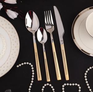 Couverts dorés et argentés couteau à dîner en acier inoxydable cuillère fourchette maison cuisine restaurant vaisselle mariage événement décor 2024 - Product Image 1