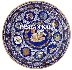 ทรงกลมขัด Pietra Dura แฮนด์เมดสีขาวหินอ่อน Inlay ตารางด้านบนสำหรับโรงแรมตารางด้านบนและตกแต่งบ้านราคา - Product Image 1