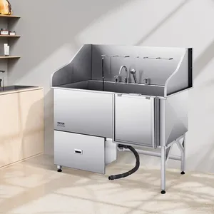 VEVOR Rampe de lavage pour chien pliable en acier inoxydable argenté de 61 pouces avec filtre à eau, douchette et laisse (440 lb/200 kg) - Product Image 2