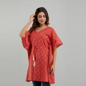 Free <b>Size</b> Red Leheryia Print Cotton <b>Kaftan</b> Dress Casual <b>Plus</b>-<b>Size</b> (SHKUP1223) for Day Knee-Length to Floor-Length - Product Image 5