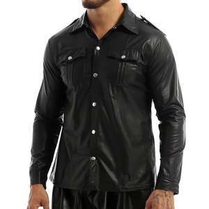 Thoshine Brand Men Leather Shirt Slim Fit Fashion Real Leather Shirts Soft T-shirts Long Sleeve Motorcycle & Biker Streetwear - Product Image 4