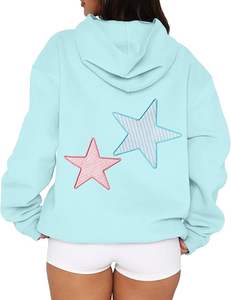 Sudadera con Capucha Extra Grande para Mujer, con Estampado de Letras y Estrellas, de Felpa, Manga Larga, con Bolsillo, Nueva Moda Cómoda 2025 - Product Image 1