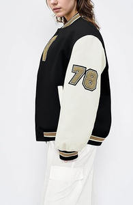 Veste universitaire tendance pour femmes, mode américaine, toile respirante, col montant, broderie fantaisie, manches en cuir, personnalisable, vêtements pour hommes - Product Image 5