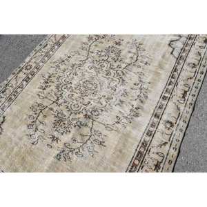Alfombra turca Vintage clásica Beige 5,2X8,7 pies hecha a mano felpa pila altura lana piel látex Patchwork rectángulo para dormitorios adolescentes - Product Image 5