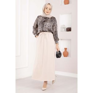Beige Leather <b>Skirt</b> <b>Elastic</b> Waist Comfortable Breathable Cotton Plain Style Pocket Detail Print Decoration Size XS for Spring - Product Image 1