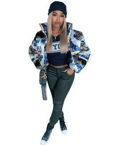 Manteau d'hiver rembourré brillant pour femme, en nylon tricoté imperméable, avec logo personnalisé OEM imprimé - Product Image 4