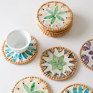 Meilleure vente Ensemble de sous-verres en laque de rotin fait à la main Style floral en osier pour hôtels ou restaurants Fabriqué au Vietnam TUYET DUNG - Product Image 6