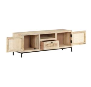 Gabinete de TV de mimbre de madera maciza de mango moderno de lujo Puerta ajustada de caña Natural y pata de hierro para sala de estar o dormitorio - Product Image 4