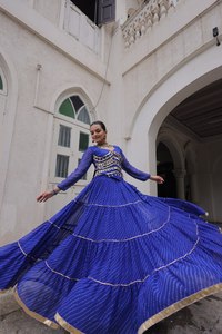 ชุดแต่งกายเทศกาล lehenga choli ผ้า leheriya พิมพ์ลายลูกไม้ Gota patti น่าสนใจ - Product Image 5