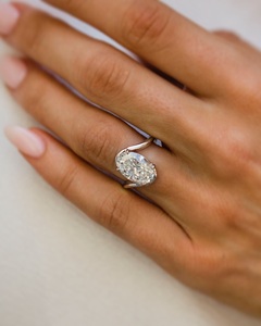 12x8mm Oval Cut Diamond Engagement <b>Ring</b> | Bypass <b>Solitaire</b> 18K Gold Plated Sterling <b>Silver</b> Minimalist <b>Ring</b> | Women's Bridal - Product Image 1