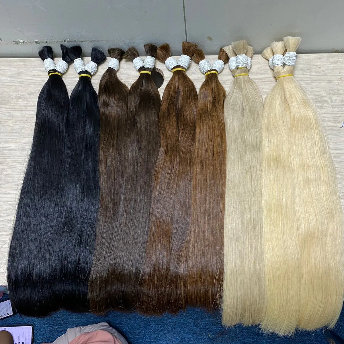 Rambut Vietnam Massal Kualitas Super Ganda Ditarik Ekstensi Rambut Manusia Nyata Warna Rambut Dingin Kualitas Lux