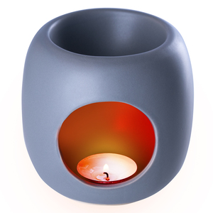 Lampe aromatique en céramique Aromatika Atmosphere, grise, en forme de baril, brûleur d'huiles essentielles, porte-bougie chauffant pour méditation et relaxation - Product Image 1