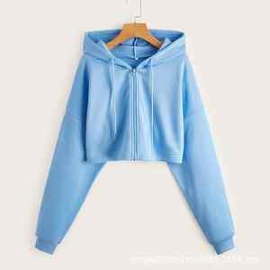 Women's Y2K Style Oversized Cropped <b>Hoodie</b> Zip-Up Front Solid Sweatshirt <b>Lined</b> <b>Fleece</b> Soft Cotton Long Sleeved Hooded Casual - Product Image 1