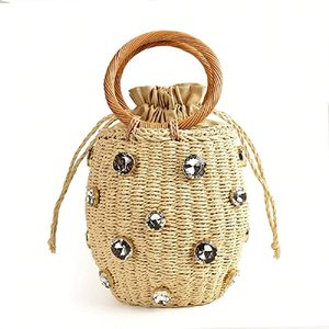 Sac fourre-tout en paille pour femmes grande capacité Shopping fourre-tout bohème sac à bandoulière voyage sac de plage avec doublure OEM - Product Image 1