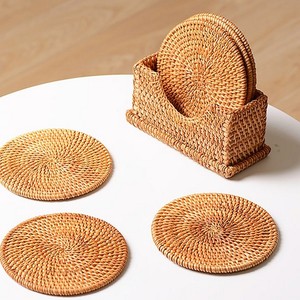 Ensemble fait main sous-verres en rotin avec support carré sous-verres à thé napperons en rotin sous-verres avec support sous-verres en pierre d'osier - Product Image 3