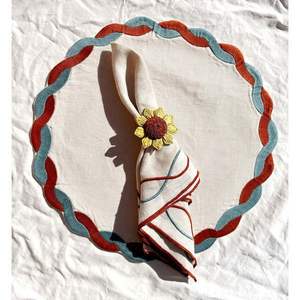 Premium <b>linen</b> table <b>placemats</b> with embroidery work for stylish dining table decor luxury home interior settings - Product Image 3