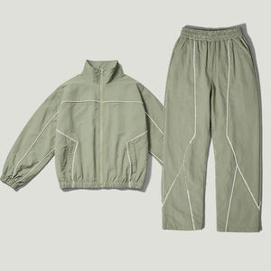 Ensemble survêtement deux pièces homme en coton 2026, coupe ample, coupe-vent écologique, avec capuche, réfléchissant, personnalisable, couleur unie, style oversize - Product Image 4