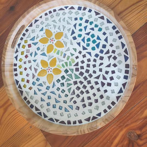 Plateau moderne en bois de noyer pouf avec poignées plateau de service pour la décoration de salon idée cadeau pour la maison - Product Image 1