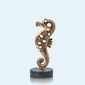 Escultura Moderna de Caballito de Mar de Metal con Base de Mármol, Decoración Artística Hecha a Mano, Duradera para Oficina, Acabado Envejecido - Product Image 3