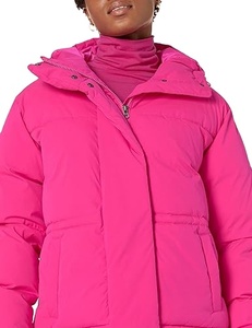 Veste à bulles personnalisée à la mode, couleur rose fluo, manteaux d'hiver épais, vestes matelassées courtes à capuche pour femmes - Product Image 3