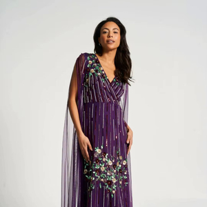 Vestido de Fiesta Largo con Mangas Abullonadas, Antiestático, con Cuentas, Sexy, para Mujer - Product Image 1