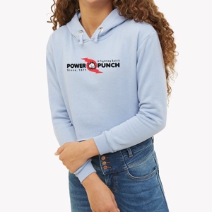 Haut court à capuche imprimé décontracté bleu pour femme avec manches longues longueur courte tissu Polyester/coton Spandex séchage rapide respirant - Product Image 4