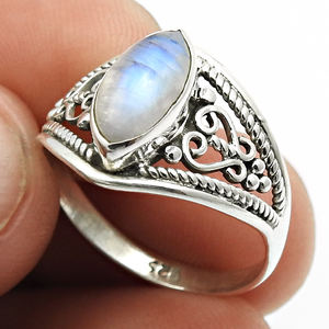 925 argent Sterling bleu feu naturel arc-en-ciel pierre de lune fait à la main bague Unique pour les filles et les femmes en gros boutique maintenant prix usine - Product Image 2