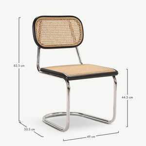 Modern Rattan Cane Dining <b>Chair</b> with Chrome Cantilever Frame, Minimalist Mid-Century Style <b>Chair</b> for <b>Restaurant</b>, and Cafe - Product Image 6
