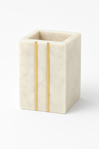 Élégant porte-stylo en marbre jaune avec rayures dorées pour organisateur de bureau Rangement élégant pour stylos crayons et outils d'écriture - Product Image 4