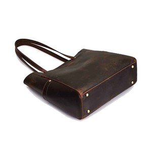 Vente chaude femmes Vintage véritable cuir de vachette sac fourre-tout grande capacité sac à main décontracté élégant fermeture à glissière deux sangles - Product Image 4