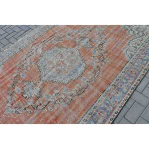 Alfombra tradicional de lana de retazos naranja y azul, 6x9ft, estilo turco Tabriz, alfombra de sala de estar, látex para pasillo, rompecabezas rectangular - Product Image 5