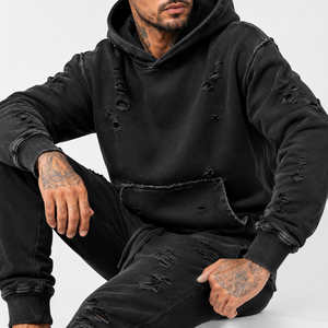 Conjunto Deportivo Moderno para Hombre, Diseño Desgastado, Textura Lavada, Cómodo, 100% Algodón, Estilo Regular, Diseño 2 en 1, Ropa Urbana - Product Image 5