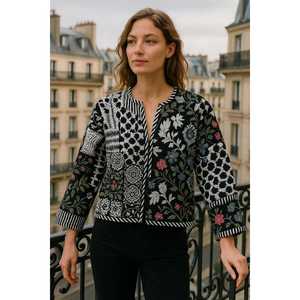 Veste en coton matelassée réversible style bohème pour femme, blazer floral à col à capuche pour le printemps et l'automne - Product Image 1