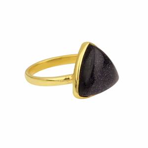 RJR00157 Pierre de soleil bleue 12mm Trillion Eternity Vermeil Bague en argent sterling véritable sertie de lunette Vintage certifiée par un tiers - Product Image 1