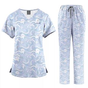 Uniformes de Moda para Enfermeras, Belleza, Salón Dental, Conjuntos de Uniformes Médicos con Logotipo Personalizado, Uniformes Médicos Estampados para Mujer, Tejidos de Spandex/Poliéster - Product Image 3