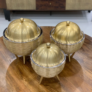 Casserole dôme dorée et argentée, bol de service côtelé fabriqué à la main, marmite de créateur pour buffet de table, service de nourriture et accent à la maison - Product Image 4