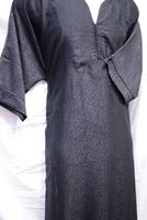Qamis marocain prêt-à-porter en lin, soie et polyester, décontracté, brodé, à motif uni, manches trois-quarts pour homme