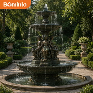 Grande Fontana d'Acqua in Bronzo per Esterni, Classica Fontana a 3 Livelli con Statua di Giovenca per Ville, Giardini, Parchi e Cortili - Product Image 1