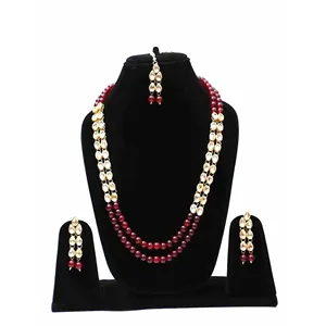 Ensemble de collier long Kundan marron, bijoux indiens traditionnels, objets de collection culturels - Product Image 1