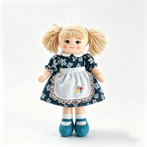 customized Soft Fabric Girl Plush Ornament,Mini Hanging Blonde Pigtail Rag <b>Doll</b>,Navy Floral Dress Apron Cloth <b>Doll</b> Pendant Kid - Product Image 3
